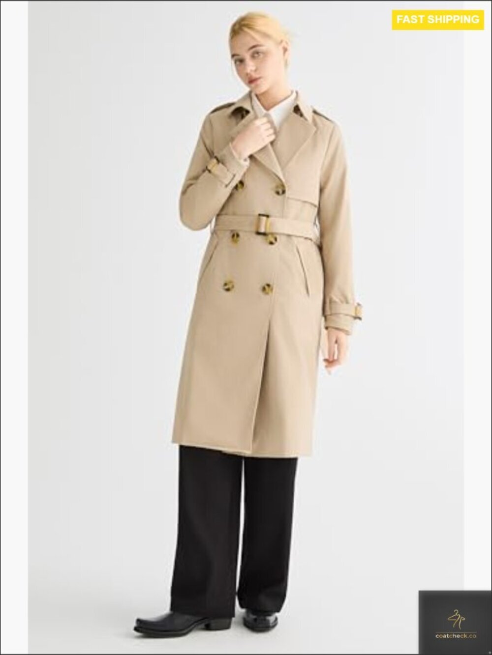 Classic Double Breasted Trench Coat Elegant Fitted Mid-Length Waterproof Jacket - Picture 5 of 7